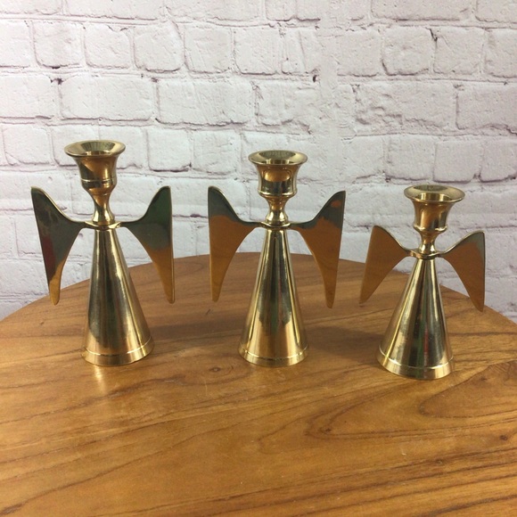 Other - Vtg. Angel Brass Candlestick Holders - Set of 3